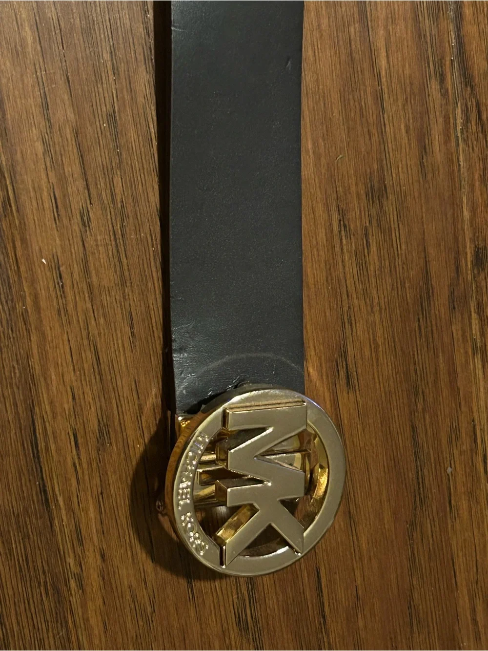 Michael Kors Women’s Gold Metallic Logo Buckle Belt- reversible